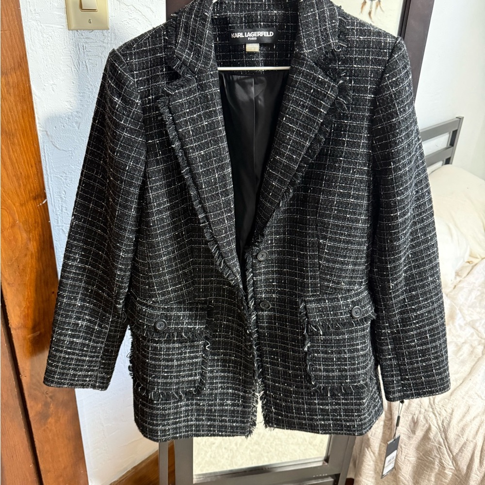 Karl Lagerfeld Black and White Tweed Blazer
